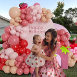 140Pcs Strawberry Balloon Arch Garland Kit With Red Pink Nude Strawberry Balloon For Berry First Baby Shower Themes, Birthday Decorations, Valentine'S Day Party Supplies