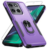 Compatible With Motorola Moto G Stylus 5G 2025 Case With Screen Protector,Heavy Duty Shockproof Full Body Protective Cover Built In Rotatable Metal Ring Holder Kickstand,Lavender