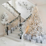 White Winter party decorations with Pearl White Silver Balloon Garland Arch & foil Star printed balloons Artificial Snowflakes for winter wonderland 1st birthday Christmas new year party decorations