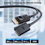 Cable Matters DisplayPort to DisplayPort Extension Cable - 6ft, Supports 8K 60Hz, 4K 240Hz DP Extension Cable 1.4, DP Male to Female