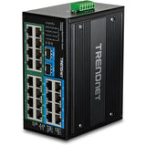 26-Port Hardened Industrial Unmanaged Gigabit Din-Rail Switch, Ti-Pg262, 16 X Gigabit Poe+ Ports, 8 X Gigabit Rj-45 Ports, 2 X Sfp Ports, Ip30, Protection, Black