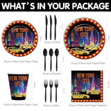 New York City Nyc Party Decorations Tableware - New York Birthday Decorations, Paper Plate, Cup, Napkin, Disposable Cutlery, Nyc Party Supplies For Birthday Baby Shower | 24 Guests