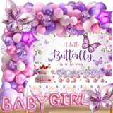 Butterfly Baby Shower Decorations For Girls, A Little Butterfly Is On The Way Party Supplies, Backdrop Balloon Arch Tablecloths Cake Toppers Pink Purple For Girl Birthday Baby Shower Theme Decor
