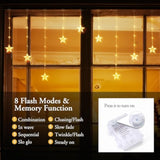Star Christmas Window Lights, 76 Leds 9 Stars Curtain Lights Battery Operated With Timer, 8 Mode Xmas Hanging Window Dec