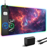 Rgb Gaming Mouse Pad With 15W Wireless Charging, 31.5” X 15.8” Xxl Large Desk Mat Home Office Keyboard Pad For Desk, Waterproof Mousepad With Smooth Surface, Non-Slip Base, Galaxy Nebula