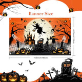 Halloween Backdrop 6x3.6ft Orange Moon Graveyard Castle Witch Scary Photo Party Decor