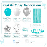 Teal Birthday Decoration Set with Balloons, Banner & Fringe Curtains for Women