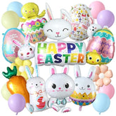 Easter Balloon Decorations, 20Pcs Mix Easter Balloons Kit Cute Easter Bunny Carrot Chick Mylar Foil Balloons Inflatable Easter Eggs For Easter Spring Baby Shower Home Party Supplies