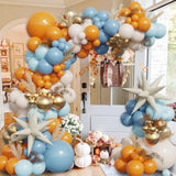 144Pcs Fall Balloon Arch Kit Burnt Orange Blue Gold with Star Balloons for Thanksgiving