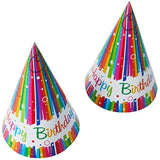 Multicolor Rainbow Ribbons Birthday Paper Party Hats (Pack Of 8) - Vibrant Paper Hats, Perfect For Kids & Adults - One Size Fits All