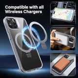 Clear Magnetic Case for iPhone 15 Pro with Built-in Invisible Stand and MagSafe Compatibility - 6.1" Anti-Yellowing Hard Back Silicone Edge Cover