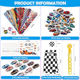110Pcs Race Car Party Favors Themed Birthday Decorations Supplies Straw Bubble Slap Bracelet Diy Sticker Toy Gift For Boy Kids Treat Candy Bags Stuffers Classroom Rewards