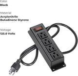Wall Mount Power Strip 4 Outlets with Switch 3FT Extension Cord Flat Plug Under Desk Black