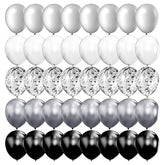 100pcs Silver Black White Chrome & Confetti Balloons 12" for Parties Events
