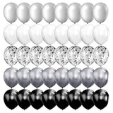 100pcs Silver Black White Chrome & Confetti Balloons 12" for Parties Events