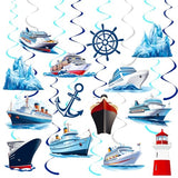 Nautical Party Hanging Swirls 20Pcs Cruise Ship Birthday Hanging Decorations Ocean Ship Theme Ceiling Streamers Nautical Sailing Party Decorations for Anchor Lighthouse Birthday Baby Shower Supplies