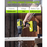 2Pack 6.0Ah Replacement For Ryobi 18V Battery And Charger Combo Replacement For Ryobi 18V Lithium P102 P103 P104 P105 P107 P109 P108 P190 P122 Cordless Tools Battery And P117 Charger