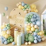137Pcs Dusty Blue And Yellow Balloon Garland Arch Kit, Sage Green Dusty Blue Pastel Yellow Sand White Balloons For Wedding Anniversary Gender Reveal Baby Shower Birthday Party Decorations