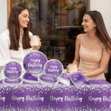 Purple And Silver Plates And Napkins Party Supplies,Purple Glitter Sliver Birthday Party Tableware Purple Dessert Plates Napkins Tablecloth Forks For Girl Women Birthday Supplies,Serve 20