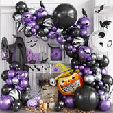 Skull Halloween Balloon Garland Arch Kit 107pcs Purple Black Silver Balloons Pumpkin Bat Decor