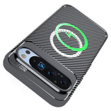 For Pixel 10 Pro Xl Case Compatible With Pixelsnap & Magsafe, Luxury Carbon Fiber & Flexible Silicone Bumper Cover Magnetic Rugged Slim Fit Grip 4 Corners Rubber Shockproof (Black)