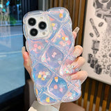 Compatible With Iphone 16 Pro Max Case 6.9",Cute Laser Gradual Bling Love Heart Glitter Clear+Translucent Card Soft Wave Frame Anti-Falling 3D Thick Shockproof Phone Cover(For 16 Pro Max 6.9")