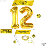 , Big Gold 12 Balloon Number - 40 Inch | 12 Number Balloons, 12Th Birt