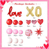 Valentines Day Balloon Set, 145Pcs Red Pink White Gold Valentines Balloons With Love Heart Foil Balloons For Valentines Day Decoration Party Supplies
