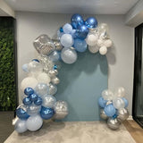 Blue & Silver Disco Balloon Garland Kit – 80s Party Arch with Stars and Confetti Balloons