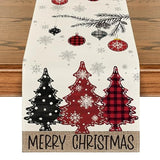 Red Pine Trees Merry Christmas Table Runner, Winter Xmas Holiday Kitchen Dining Table Decoration For Home Party Decor 13X72 Inch