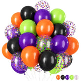 60Pcs Halloween Balloons 12" - Orange, Black, Green, Purple & Confetti Party Decor Kit