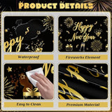 3 Pcs New Year 2026 Tablecloths 108x54in Black Gold Firework Design Disposable