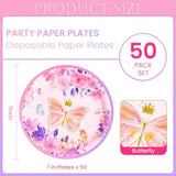Paper Plates 7Inch Party Plates Disposable 50 Pcs Dinner Printed Dessert Plate Party Supplies Tableware For Birthday Anniversaries Baby Shower Wedding (Butterflies)