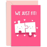 Old English Co. We Just Fit Jigsaw Anniversary Card For Wife Or Husband - Cute Peanut Valentine Card For Boyfriend Or Girlfriend| Blank Inside With Envelope