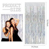3Pack Silver Foil Fringe Backdrop Curtains, Tinsel Streamers for Parties & Events