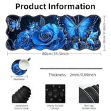 Large Gaming Mouse Pad With Coaster, Edge Stitching Keyboard Blue Rose Butterfly Mouse Mat For Desk, 31.5" X 11.8" Household Extended Desk Pad For Desktop, Non-Slip Rubber Base