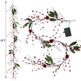 Valentines Day 6 Ft Garland With Lights, Twig Garland With Pink Heart Roses And Berry Valentines Decor For Home Mantel