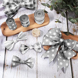 Grey Wired Edge Ribbon Plaid Ribbon 3 Rolls 2.5 Inch Farmhouse Ribbon