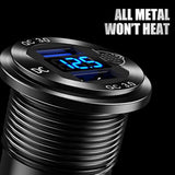 12V/24V Usb Outlet Quick Charge 3.0 Dual Port Car Charger Socket With Blue Voltmeter, Waterproof Aluminum Cigarette Lighter Usb Charger Diy Kit For Car Marine Motorcycle Rv Boat Golf Cart, Etc.