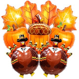 Thanksgiving Foil Balloon Set: Turkey, Pumpkin, Maple Leaf - 9 Piece