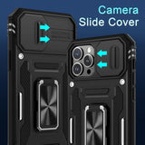 Case For Iphone 12 Pro Max With Slide Camera Cover+Screen Protector(1 Pack),Rotated Ring Kickstand Military Grade Shockproof Protective Cover 6.7 Inch-Black
