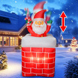 6Ft Christmas Inflatables Santa Claus In The Chimney Automatic Up And Down, Outdoor Blow Up Santa Claus Yard Decorations