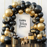 132pcs Black and Gold Balloon Arch Kit for Birthday, Graduation, and Party Decor