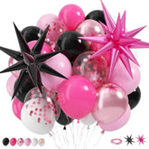 Pink And Black Balloons, 12 Inch Hot Pink And Black Party Decorations With Confetti Metalic Balloon Star Foil Balloons For Mouse Theme Birthday Wedding Bridal Shower Party Decoration