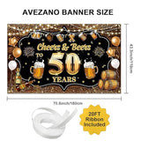 Cheers & Beers To 50 Years Backdrop Banner Black And Gold Happy 50Th Birthday Decorations 50Th Anniversary Banner Beer Whiskey 50 Year Old Birthday Banner For Men Women 70.8 X 43.3 Inch