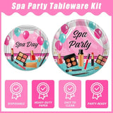 96 Pcs Spa Party Tableware Set, Pink Makeup Theme Birthday Supplies for 24