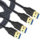 Usb 3.0 Cable Male To Male, 2-Pack Braided 6Ft Usb To Usb Cable Type A Male Double End Usb Cord Compatible Hard Drive Enclosures, Dvd Player, Laptop Cooler - Black …