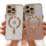 Compatible With Iphone 14 Pro Magnetic Glitter Case With Camera Lens Protector Full Protection Case Compatible With Magsafe Elegant Anti-Scratch Case Cover For Iphone 14 Pro Gold