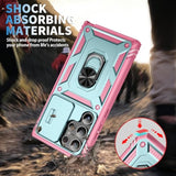 Case For Galaxy S24 Ultra, Slide Lens Protective Case Shockproof Impact Resistant With Kickstand Cover Case For Samsung Galaxy S24 Ultra 5G 6.8" (Green Pink)