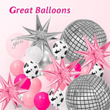 128pcs Disco Cowgirl Balloon Arch Kit, Hot Pink Silver Cow Print Party Decor